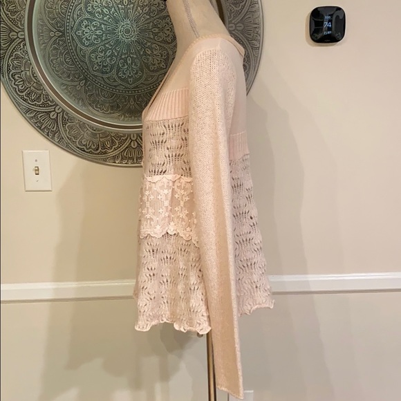 Free People Pale Blush Pink Lace & Knit Button-Up Cardigan - Picture 12 of 13